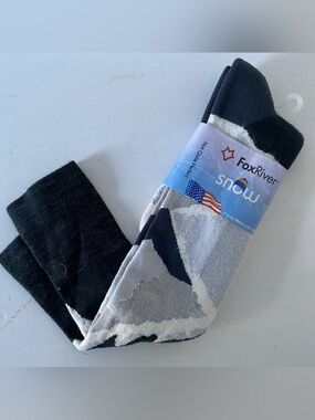 Fox River Snow Socks Men's 9-11.5 Black White Warm Merino Wool Blend Winter NEW
